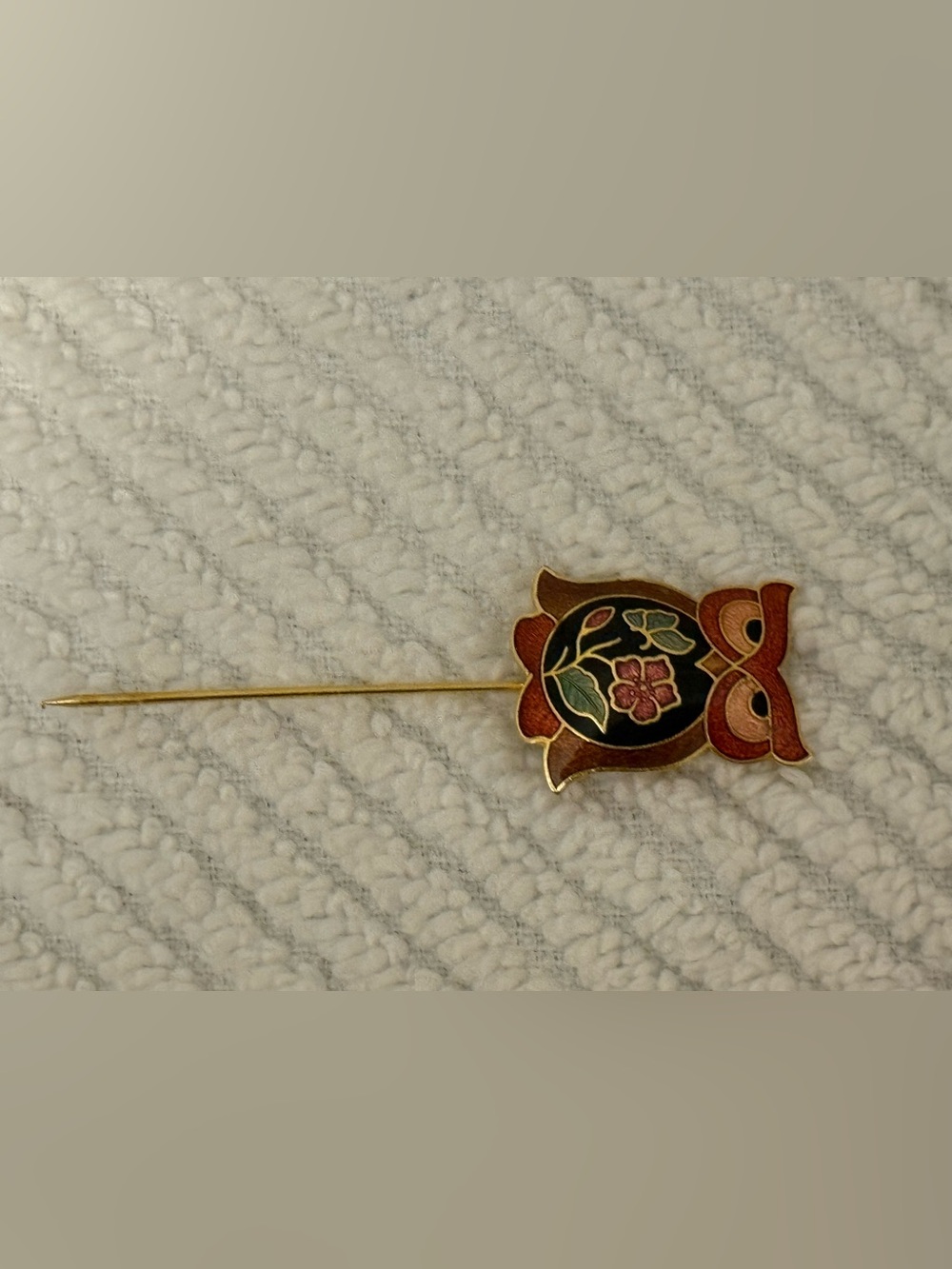 Vintage Gold-Tone Red and Black Enamel Owl Stick Pin